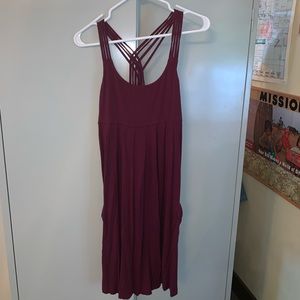 Red/purple dress with cross cross pattern on back
